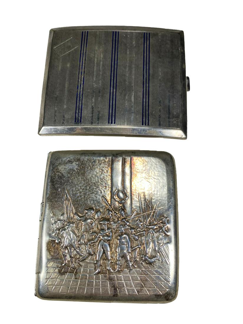 2 Vintage Alpacca Silverplate & Enamel Cigarette Cases (1 of 7)