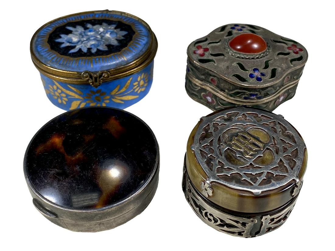 3 English Silver & 1 French Porcelain Boxes (1 of 12)