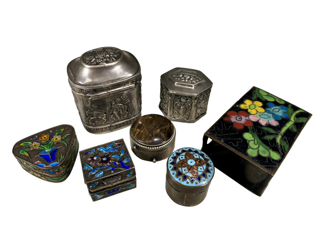 Set of 7 Silver, Enamel & Cloisonne Boxes (1 of 8)