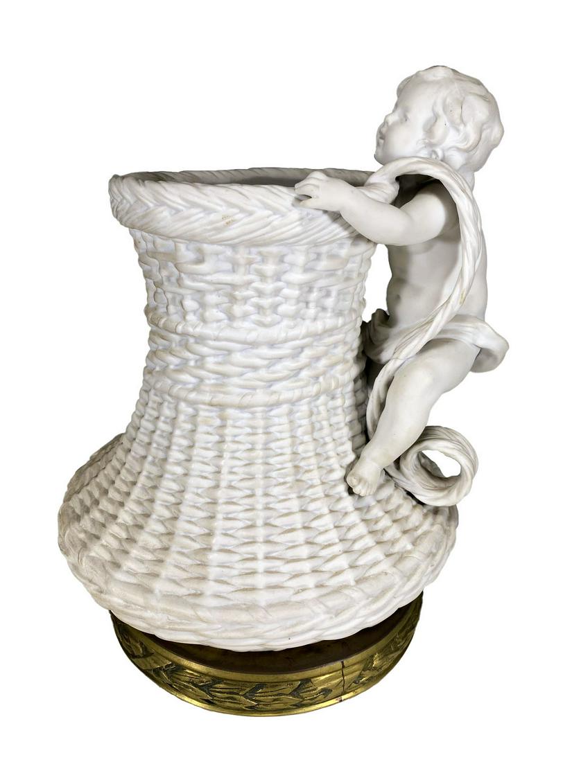 Antique French Bisque & Bronze Vase: Antique French Bisque & Bronze Vase. 11 x 8 1/2 x 7 1/2 in. TO SHIP THIS ITEM IN USA OR INTERNATIONAL, PLEASE CONTACT THE SHIPPERS : 1) UPS store1937- David Reiser -754-263-0780, auctions1937@gmail.co