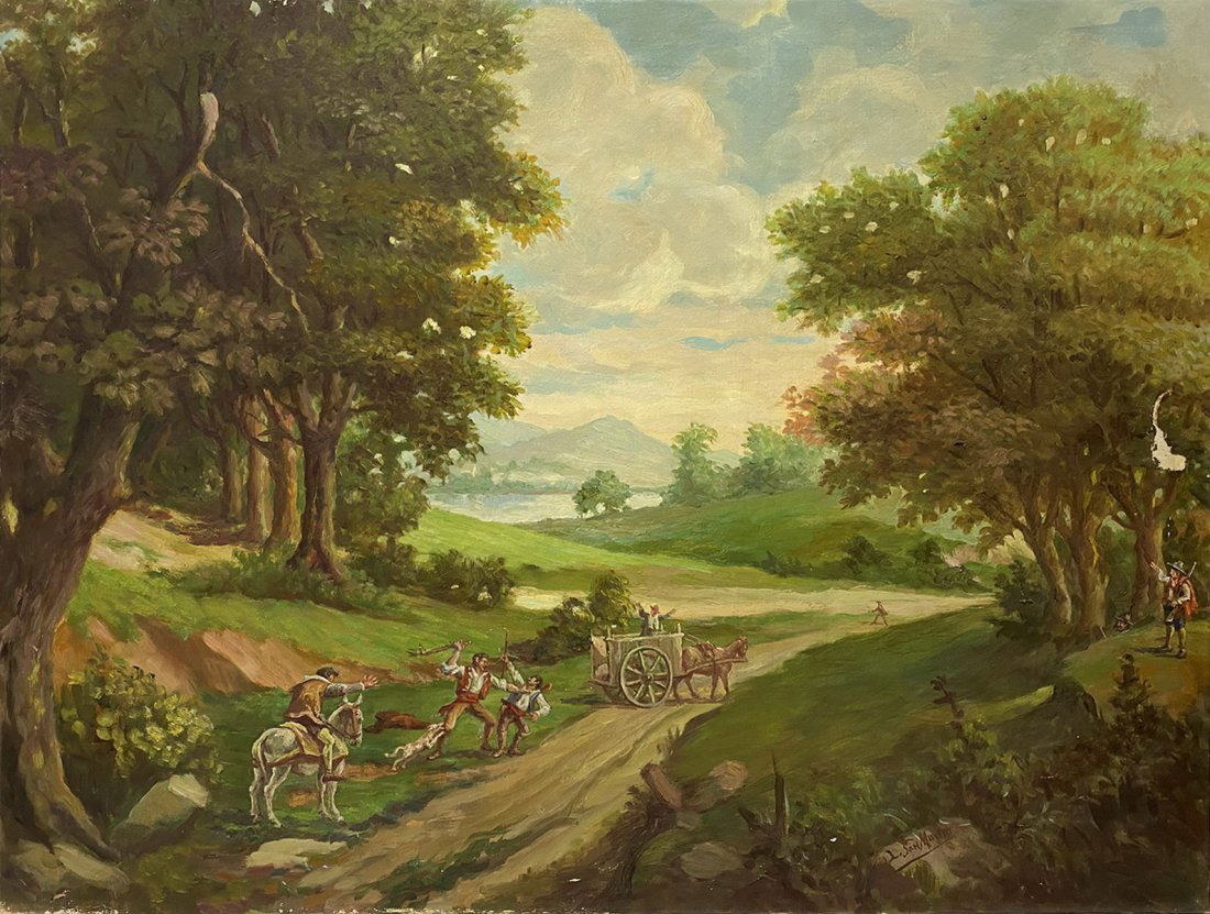 Signed L. San Martin Oil on Canvas Landscape Painting (1 of 7)