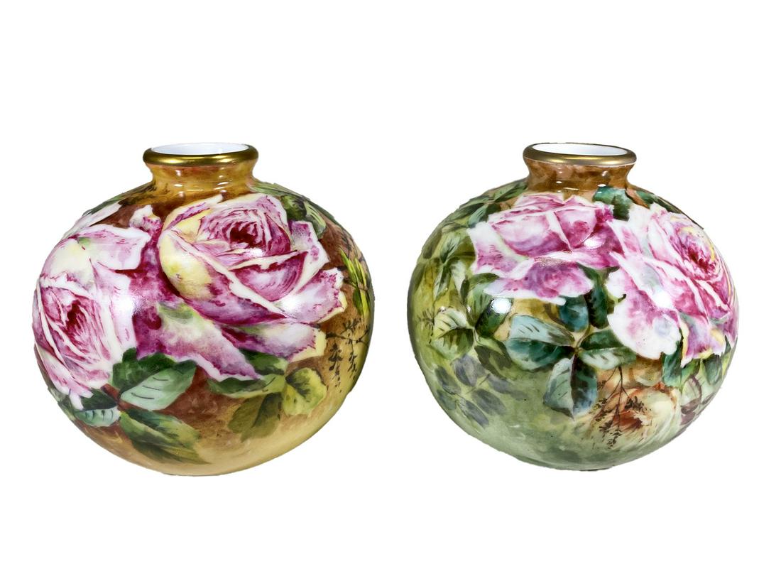 Pair of Antique French Limoges Hand Painted Porcelain Vases (1 of 8)