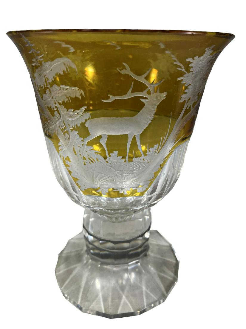 Antique Amber Cut to Clear Glass Goblet (1 of 7)