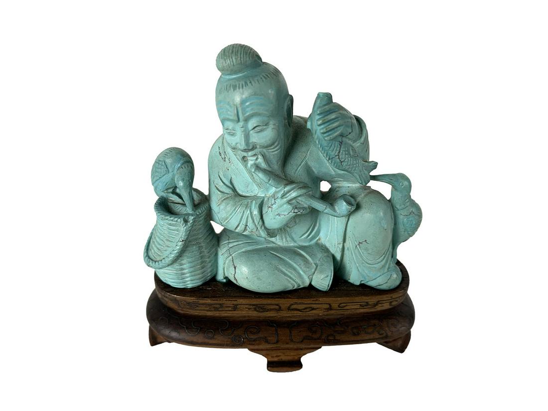 Antique Chinese Carved Turquoise Sculpture (1 of 7)