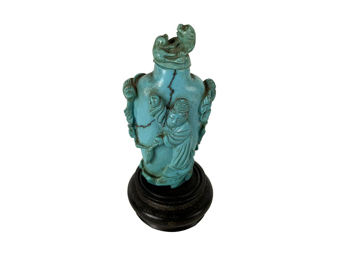 Antique Chinese Carved Turquoise Snuff Bottle (1 of 7)