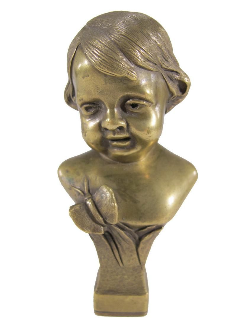 Antique French bronze child bust sculpture seal (1 of 5)