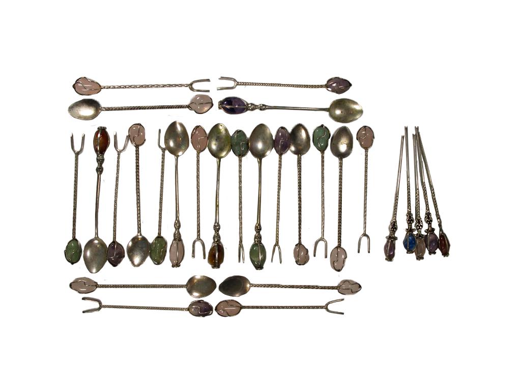 Vintage set of 28 silverplate & stones spoons, forks & pins (1 of 4)