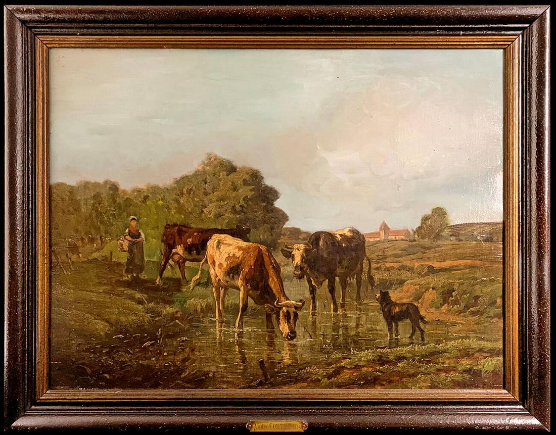 Andre CORTES (1866-?) French oil on board painting (1 of 6)