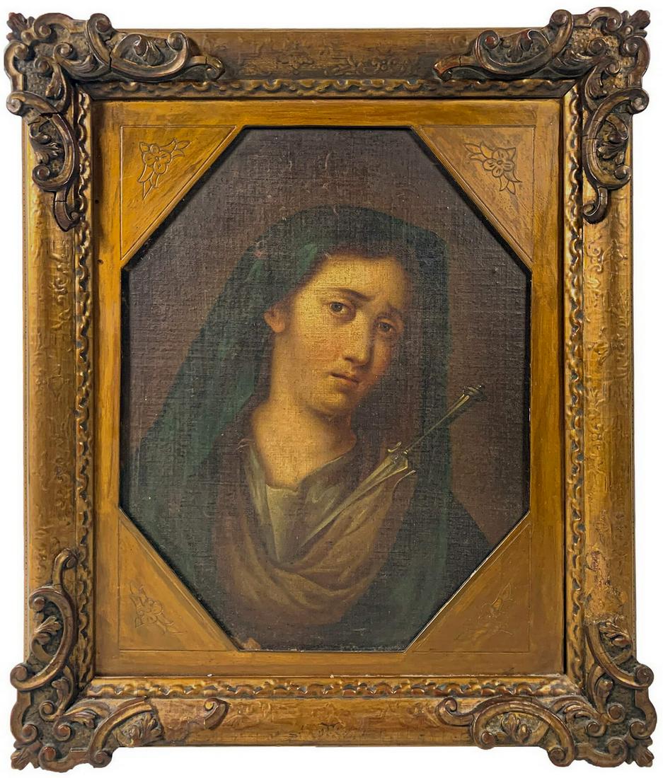 19th C European oil on canvas on wood Religious painting (1 of 6)