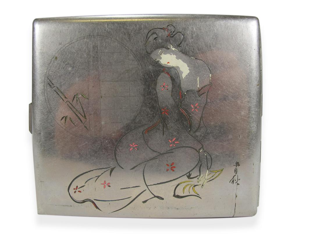 Vintage Japanese engraved silverplate cigar box (1 of 5)