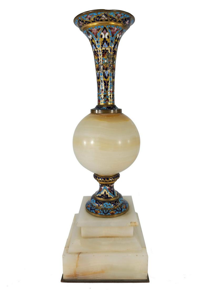Antique French bronze champleve & onyx vase (1 of 6)