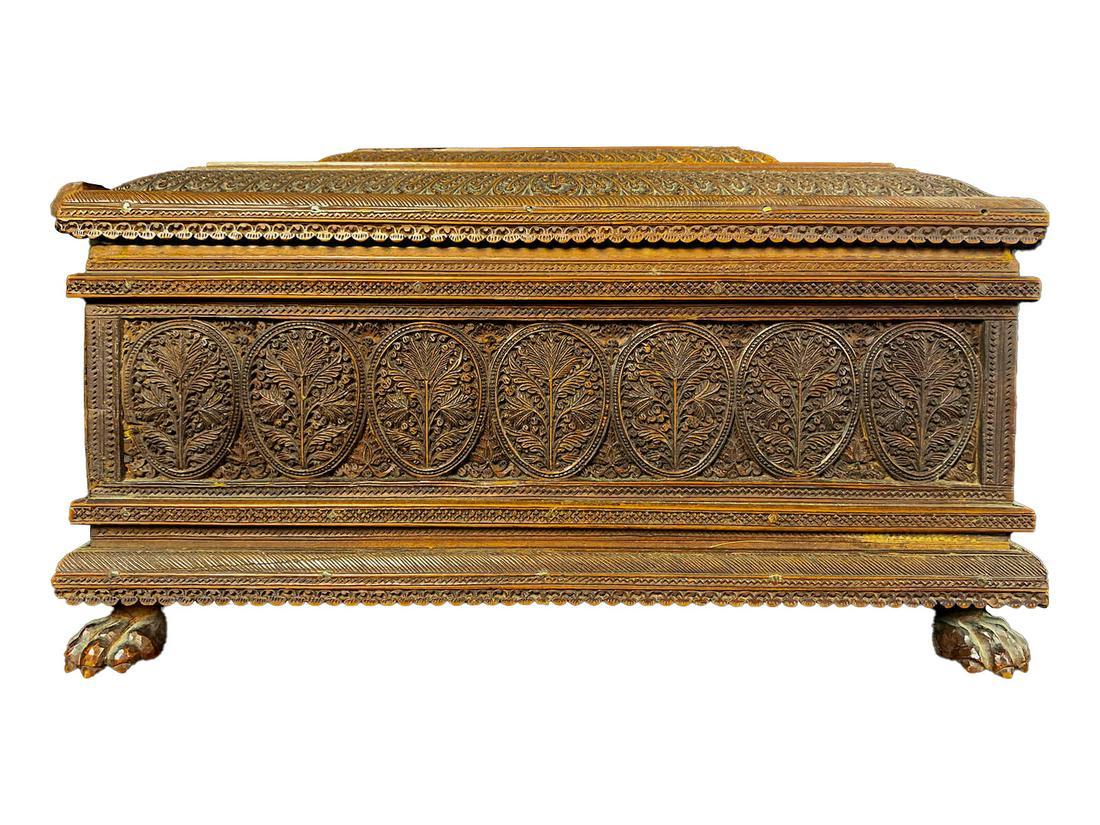 Antique Oriental carved wood jewelry box (1 of 8)