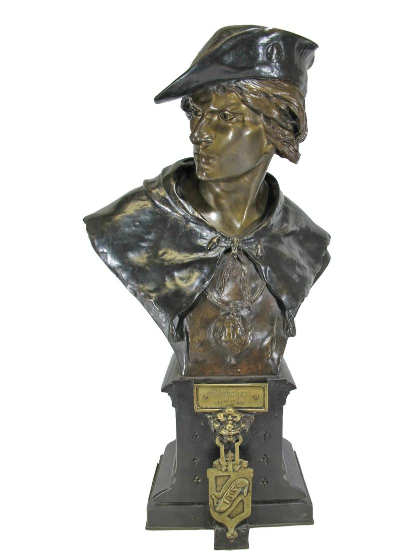 Emile Louis PICAULT (1833-1915) Escholier 14 siecles bronze bust (1 of 8)