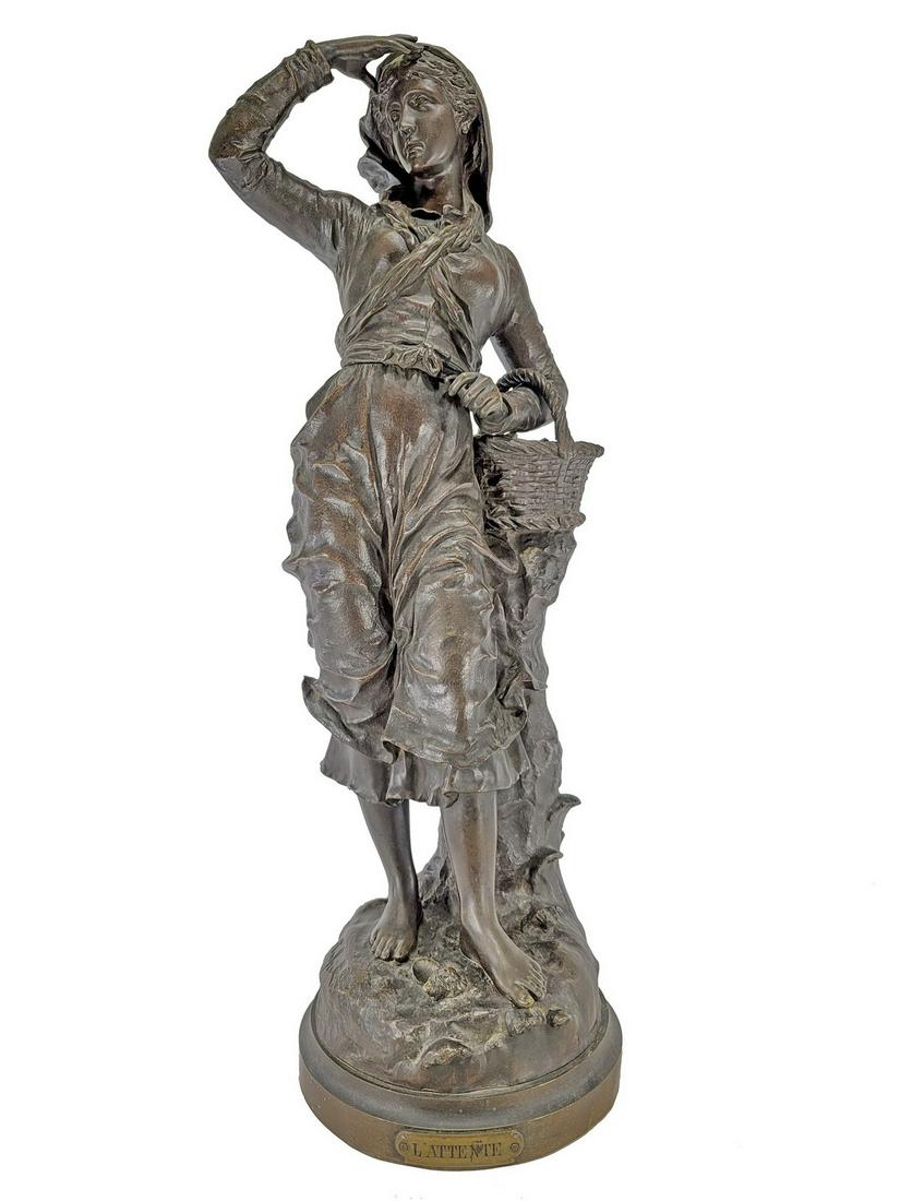 Charles ANFRIE (1833-1905) French bronze statue, LATTENTE (1 of 8)