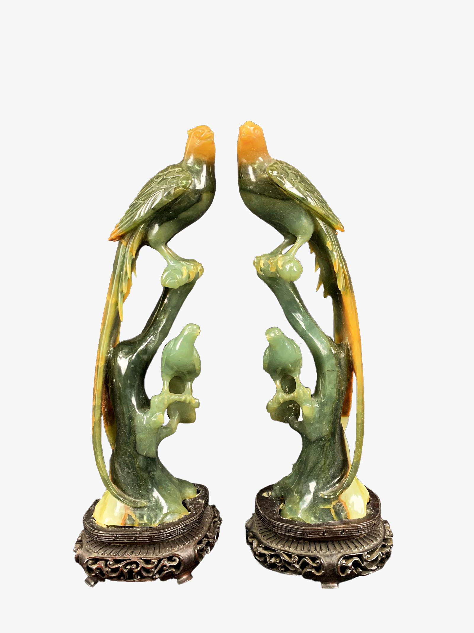 Chinese pair of green stone birds sculpture (1 of 12)