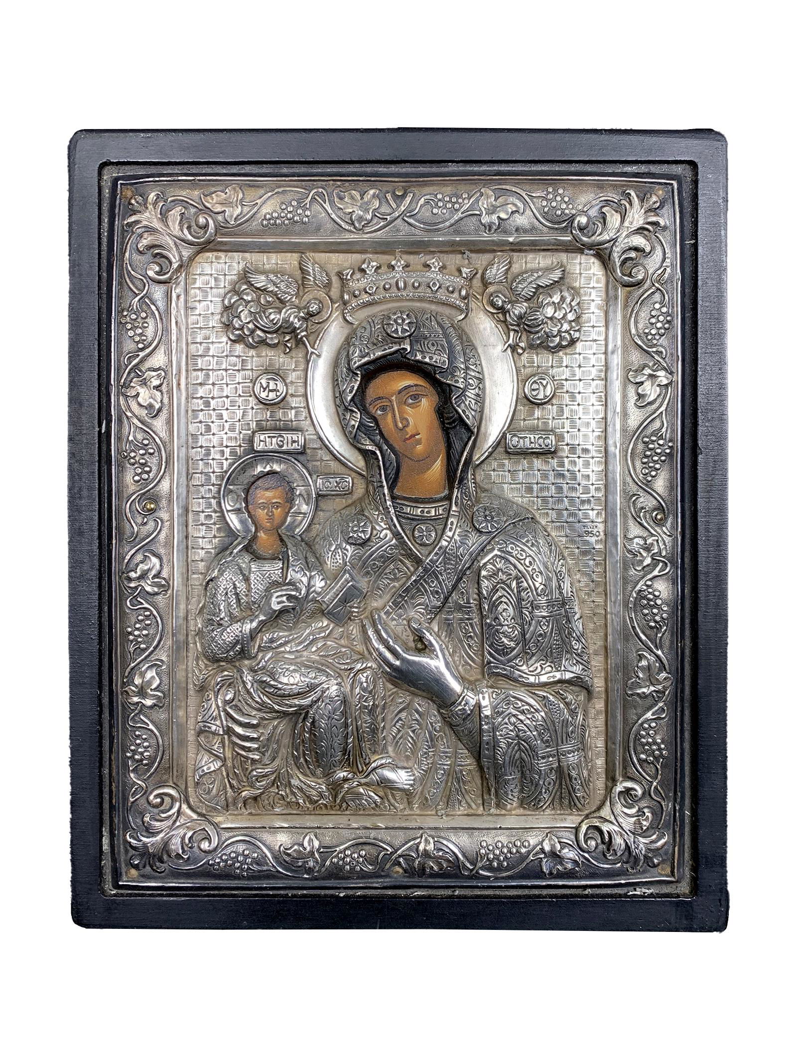 Greek Bizantine 950 Silver Religious Image, framed (1 of 6)