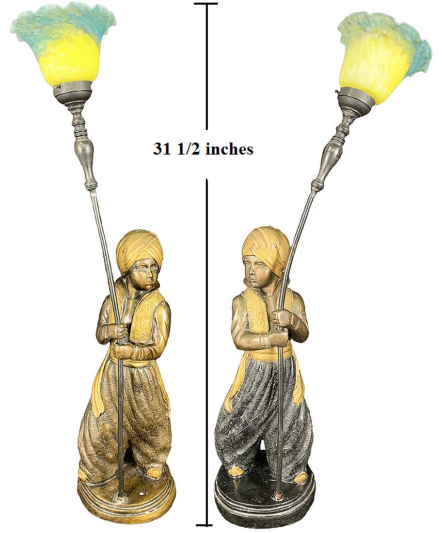 Pair of Orientalist Bronze & Glass Lamps (0209) on Jan 12, 2023