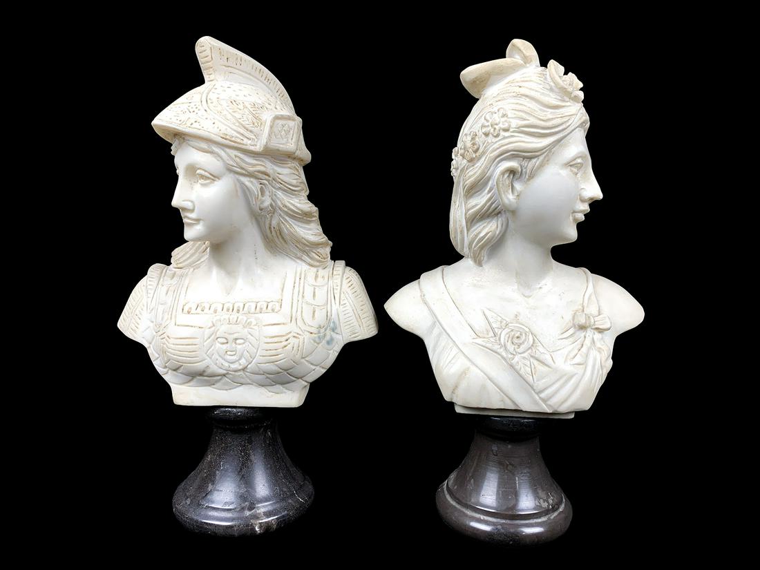 Pair of marble warrior & lady busts (1 of 13)