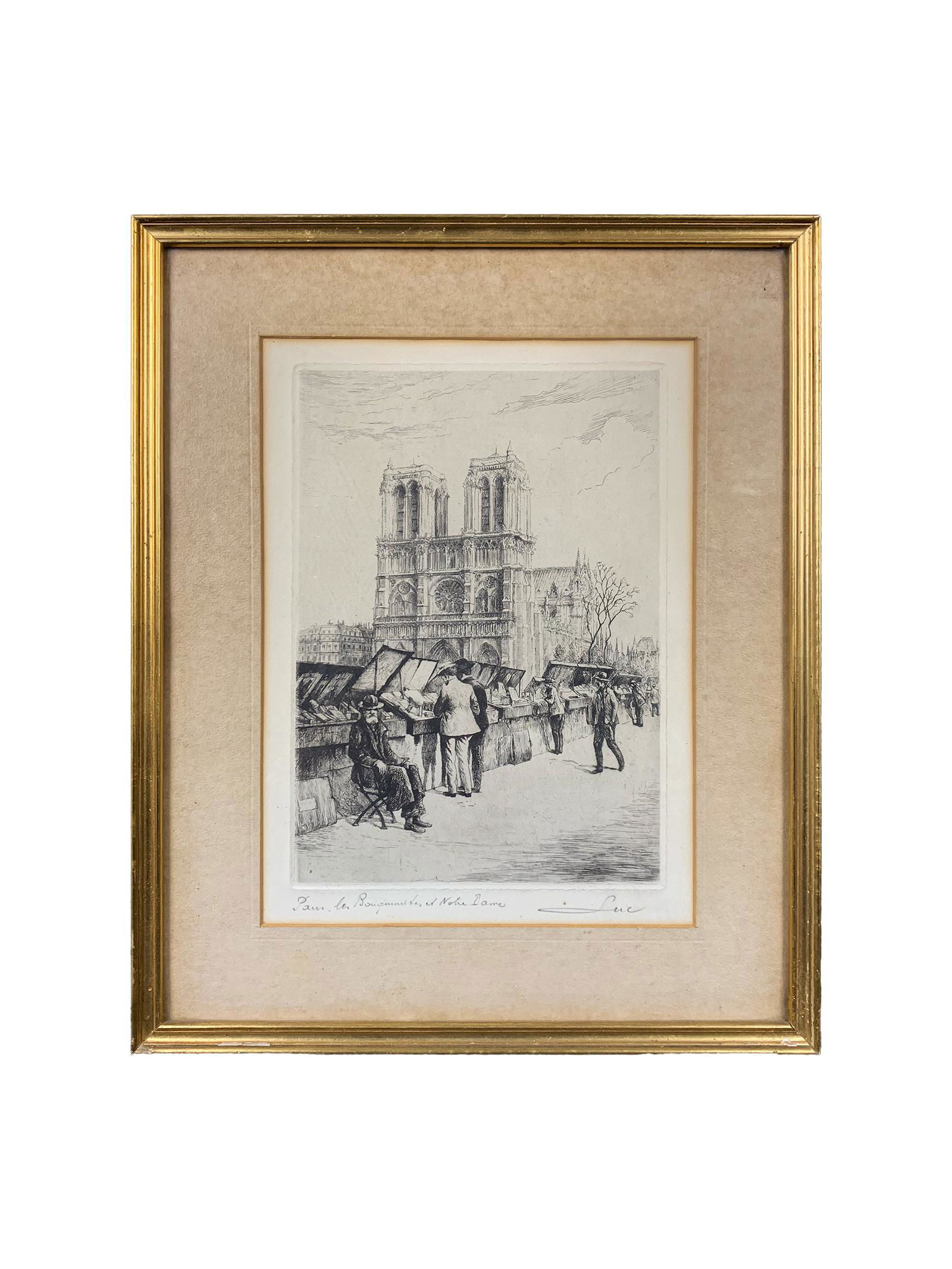 Antique French Notre-Dame view engraving, signed (1 of 6)