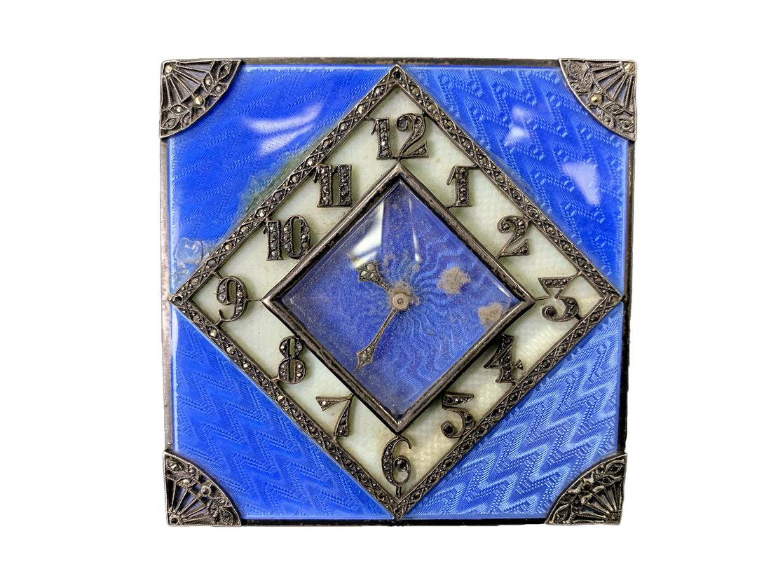 Antique German Sterling Silver & Enamel Travel Clock (0395) on Jan 12