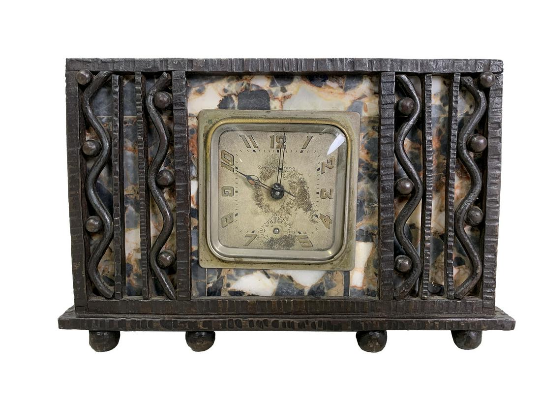 Art Deco French iron, bronze & marble clock (1 of 7)
