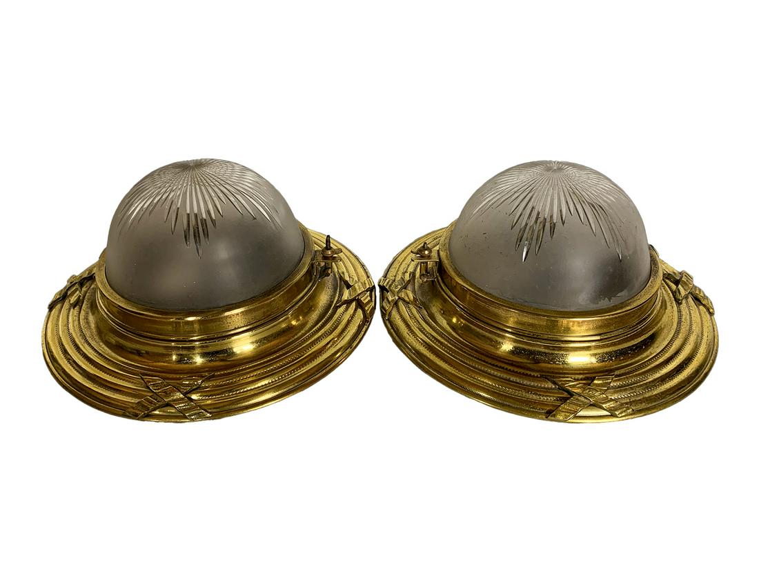 Antique French pair of bronze & glass ceiling lights (1 of 6)