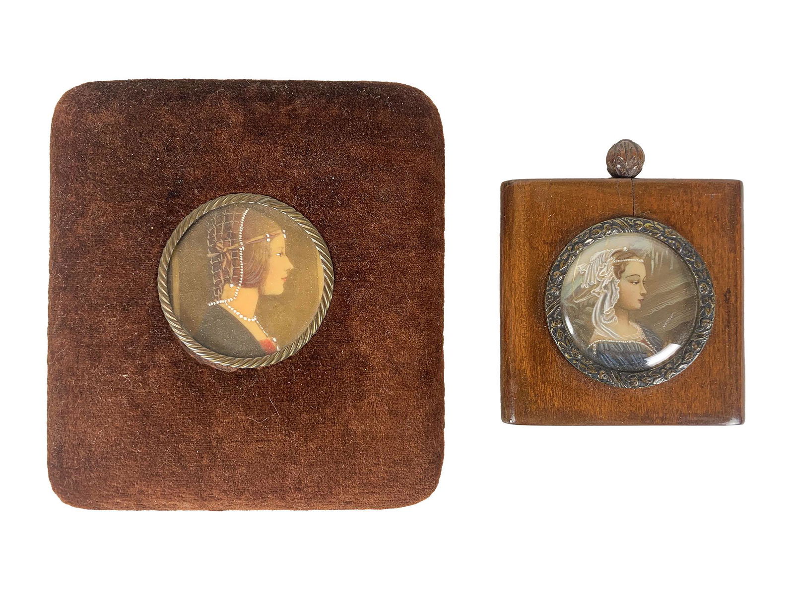 2 Antique European miniature paintings, signed (1 of 8)