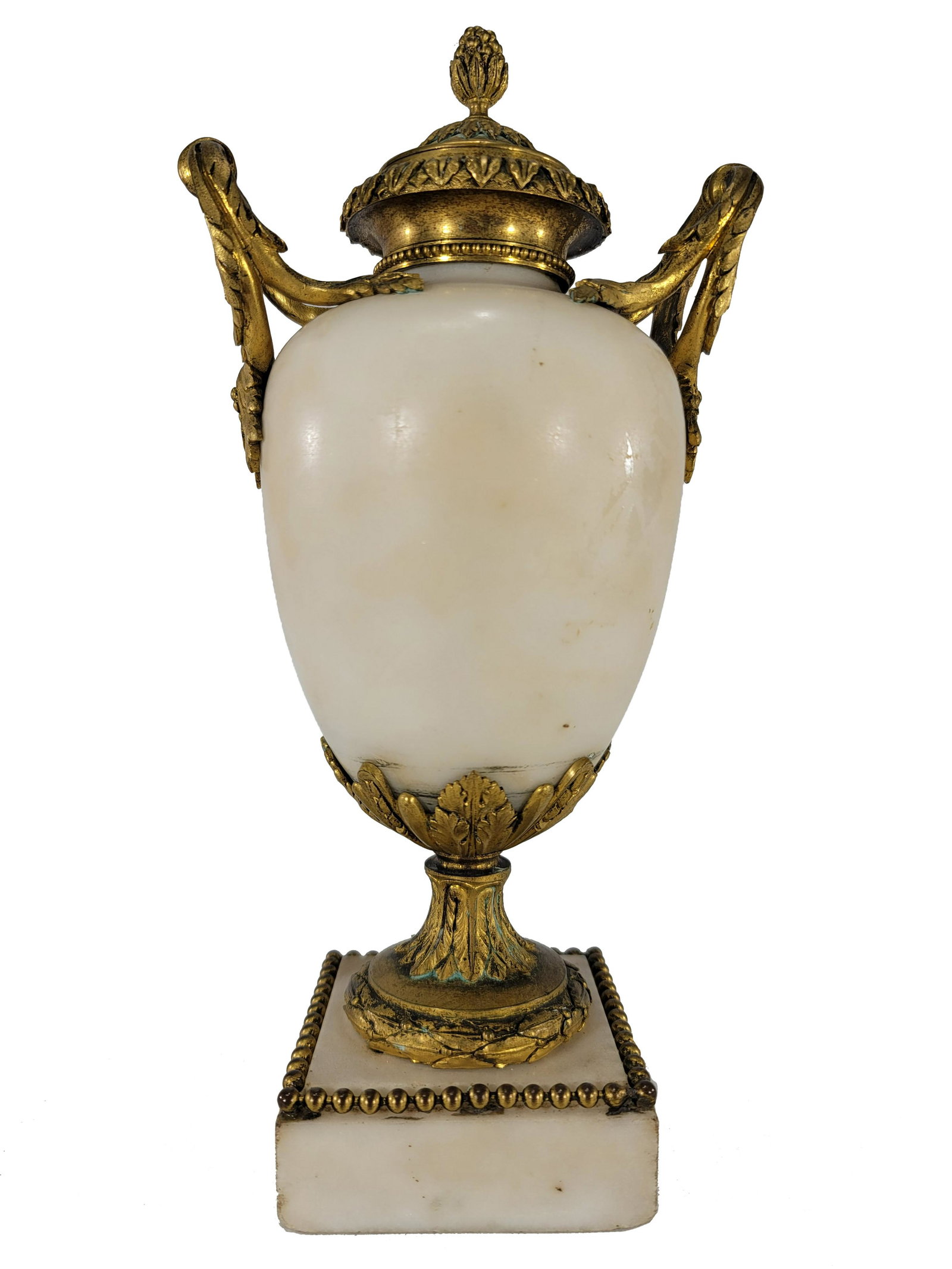 Antique French gilt bronze & marble urn: Antique French gilt bronze & marble urn. Size: 10 1/2 x 5 1/4 x 3 5/8 in. TO SHIP THIS ITEM IN USA OR INTERNATIONAL, PLEASE CONTACT THE SHIPPERS : 1) UPS store1937- David Reiser -754-263-0780, auction