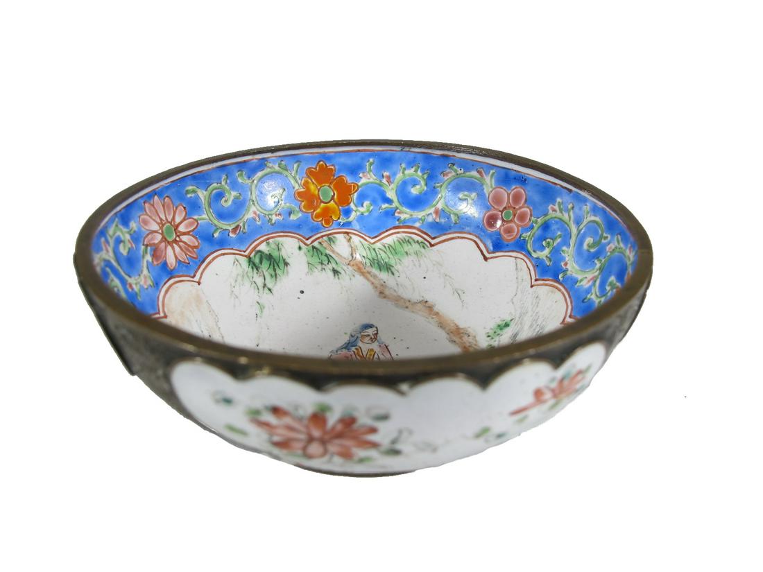 Vintage Chinese copper & enamel bowl (1 of 7)