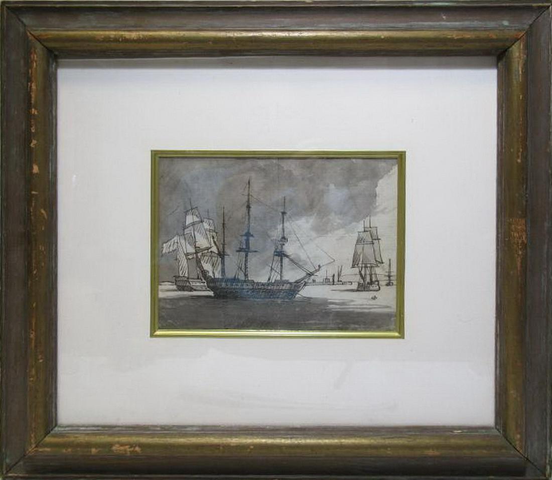 Vintage ink & watercolor ships painting (1 of 4)