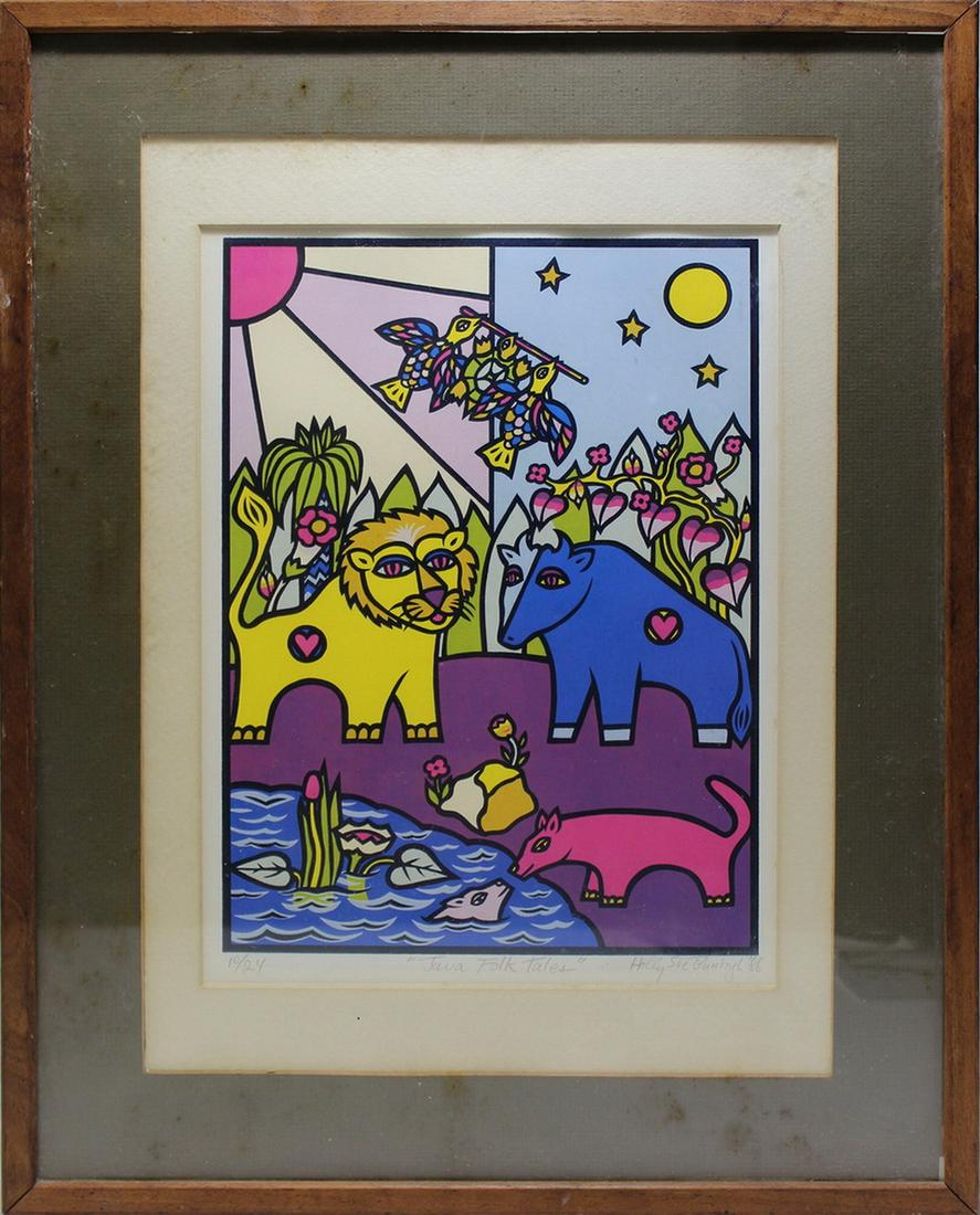 Holly Sue Buningh serigraph, 1986 - 10/26: Holly Sue Buningh serigraph, 1986 - 10/26. 18 3/4 x 14 3/4 in frame included, 11 3/4 x 8 5/8 in without frame. TO SHIP THIS ITEM IN USA OR INTERNATIONAL, PLEASE CONTACT THE SHIPPERS : 1) UPS store1937