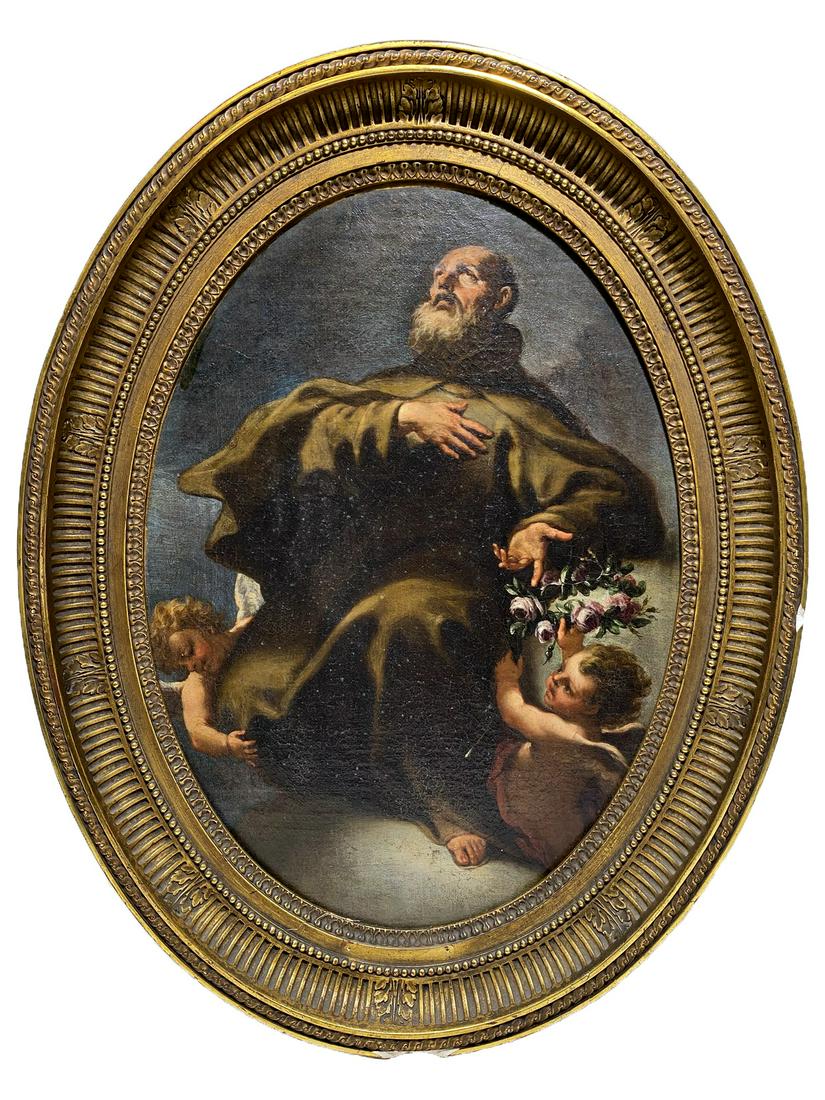 18th C, Italian School, Saint with Angels Oil on Canvas Painting (1 of 8)