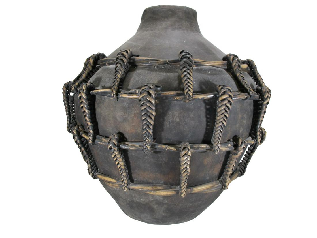 Antique large ceramic vase with wicker decorations (1 of 7)