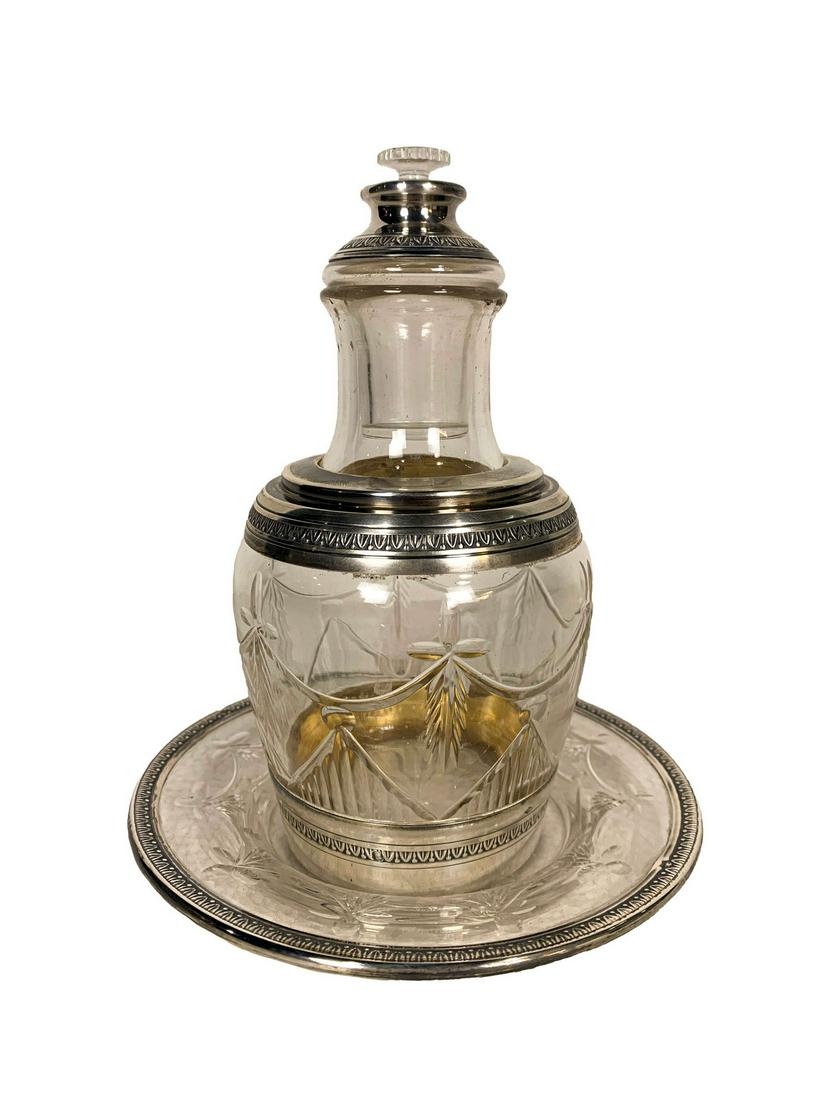 19th C French silver & glass bottle and tray (1 of 6)