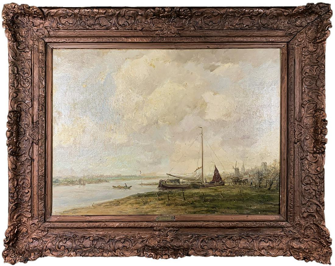European oil on canvas ship painting, signed Van Dyk: European oil on canvas ship painting, signed Van Dyk. 34 1/2 x 32 1/2 in with frame. 23 7/8 x 31 5/8 in without frame. TO SHIP THIS ITEM IN USA OR INTERNATIONAL, PLEASE CONTACT THE SHIPPERS : 1) UPS s