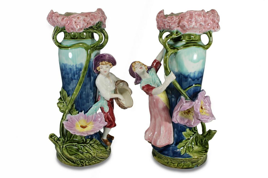 Antique French pair of majolica vases (1 of 6)