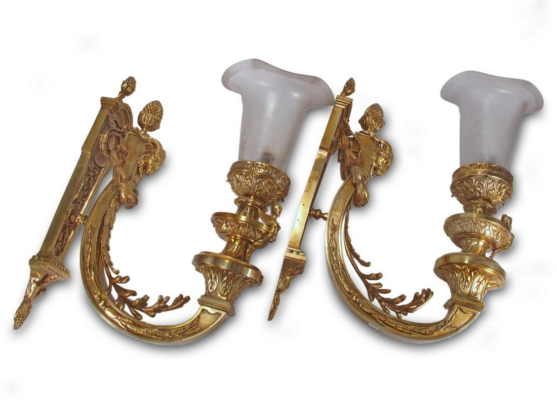 Antique French pair of gilt bronze & glass wall sconces Mar 12, 2023