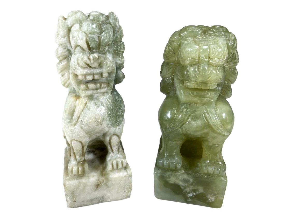 2 Old Chinese Hard Stone Foodogs Figurines (1 of 5)