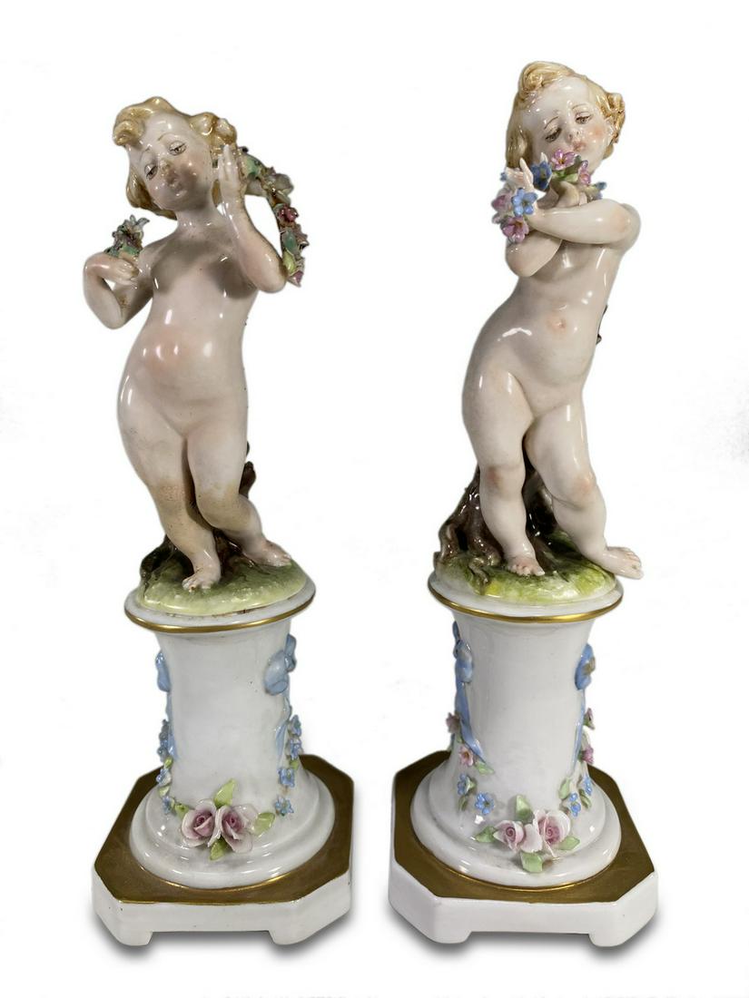 Antique French pair of cherub porcelain statues (1 of 6)
