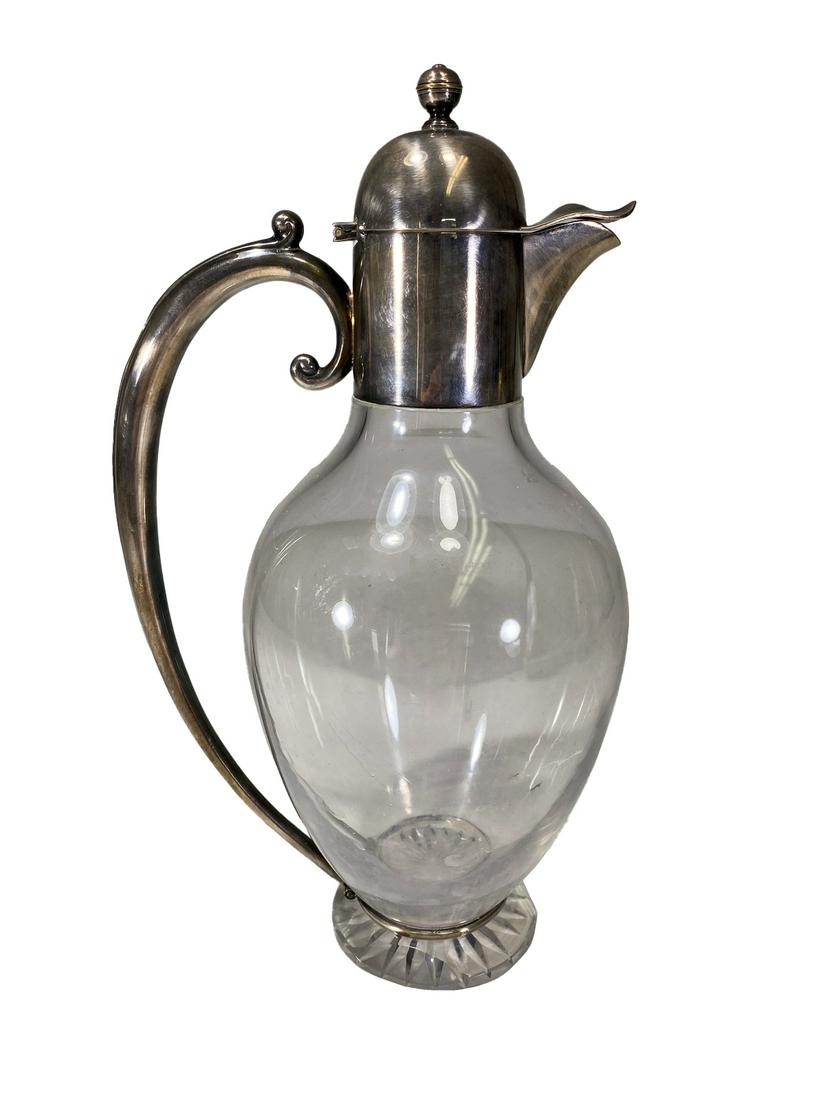French Christofle glass & silverplate jug: French Christofle glass & silverplate jug. 10 1/2 x 5 5/8 x 4 1/4 in. TO SHIP THIS ITEM IN USA OR INTERNATIONAL, PLEASE CONTACT THE SHIPPERS : 1) UPS store1937- David Reiser -754-263-0780, auctions193