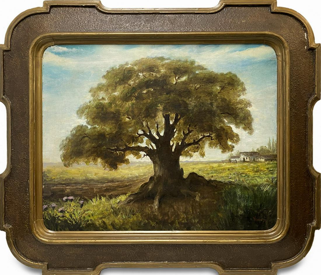 Signed C. MOREY oil on canvas landscape painting (1 of 4)