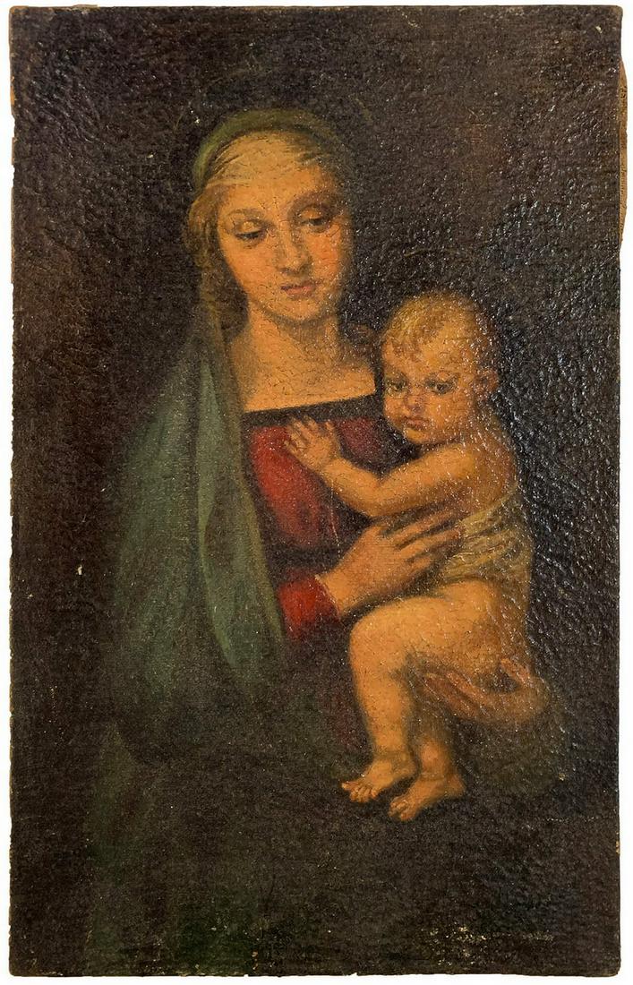 19th C Madonna del Granducca after Raphael oil on canvas (1 of 3)
