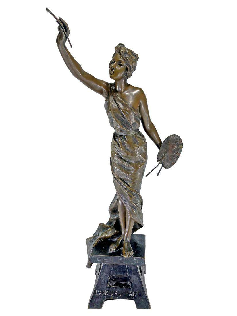 Emmanuel VILLANIS (1858-1914) L Amour de L Art Bronze Sculpture (1 of 10)