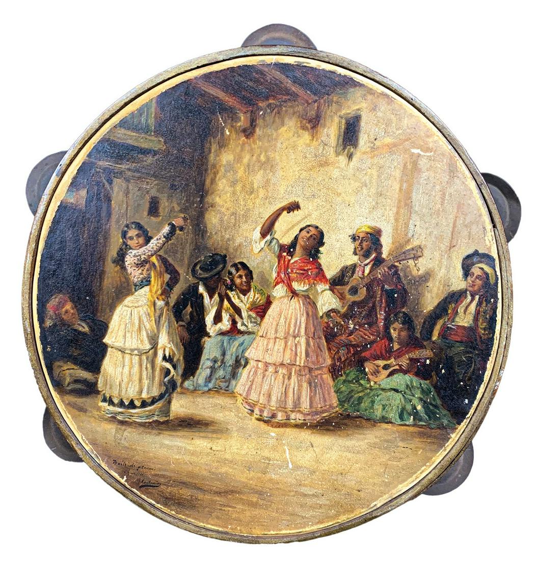 Antique Spanish signed painting on a Tambourin (1 of 6)