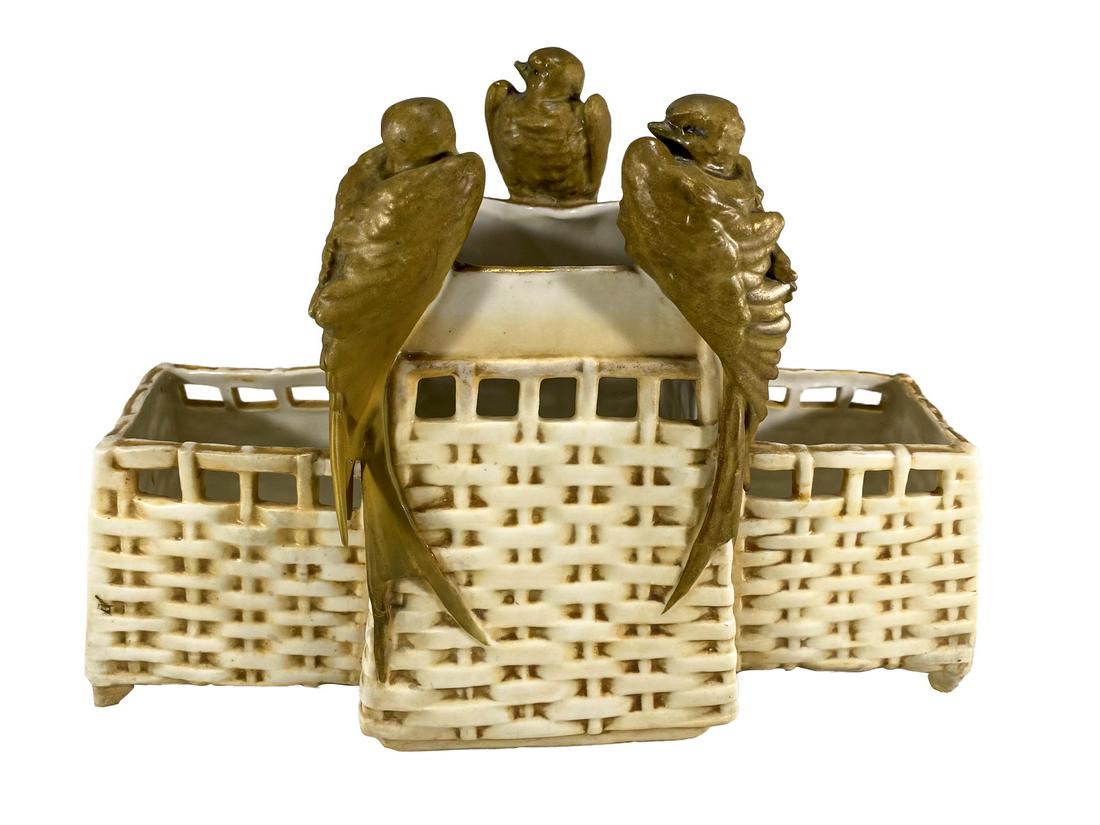 Antique Austrian Birds Porcelain Basket (1 of 8)