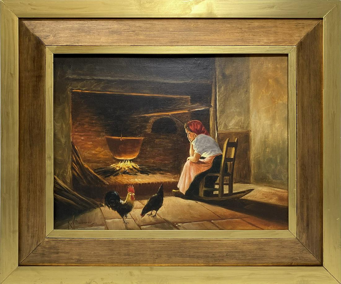 Signed R. Valdemar oil on canvas painting (1 of 4)