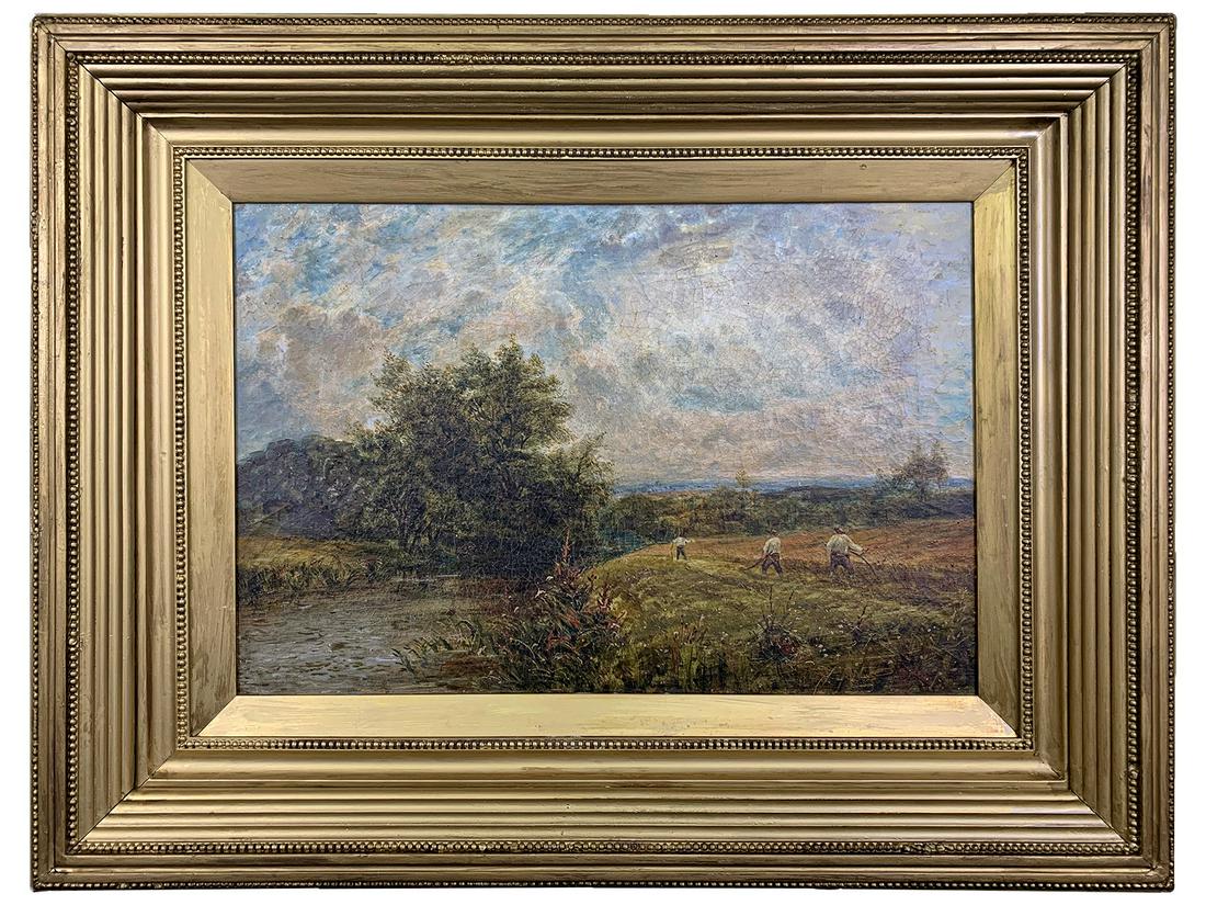 Signed G. BELL antique European oil on canvas painting (1 of 5)