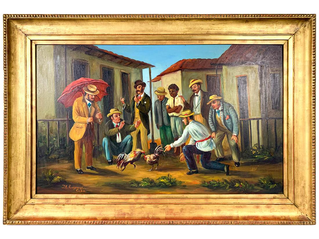Signed J. E. Rugreno, Cuba oil on masonite: Signed J. E. Rugreno, Cuba oil on masonite. 24 5/8 x 36 1/4 in including frame. 18 1/2 x 30 1/8 in without frame. TO SHIP THIS ITEM IN USA OR INTERNATIONAL, PLEASE CONTACT THE SHIPPERS : 1) UPS store1