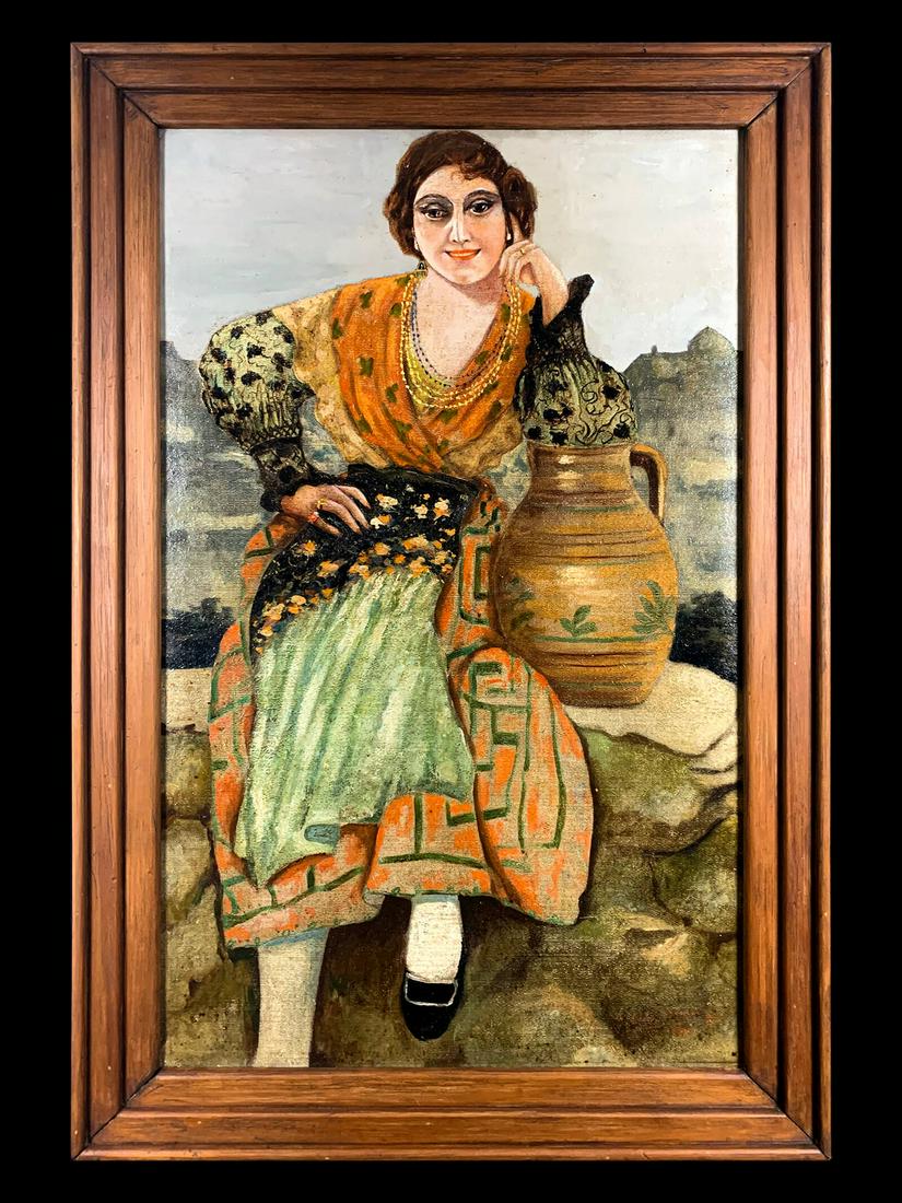 Old European Oil On Canvas Painting, Signed And Dated 1940 Auction