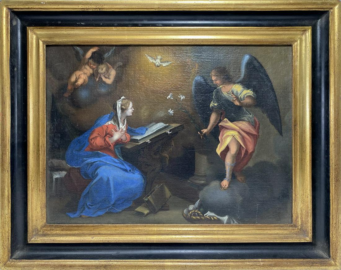 17th C, Spain, The Announcement Oil on Canvas Painting (1 of 6)